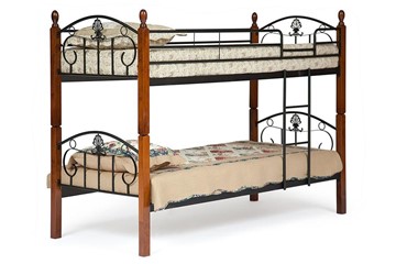 Детская кровать BOLERO двухярусная дерево гевея/металл, 90*200 см (bunk bed), красный дуб/черный в Ангарске