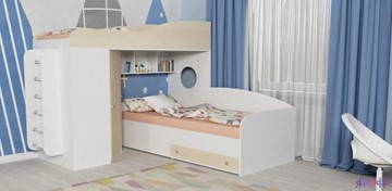 Детская кровать-шкаф Кадет-2 с металлической лестницей, корпус Белое дерево, фасад Дуб в Братске