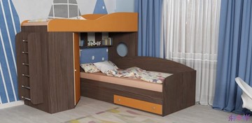 Детская кровать-шкаф Кадет-2 с металлической лестницей, корпус Бодего, фасад Оранжевый в Братске