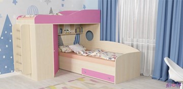 Детская кровать-шкаф Кадет-2 с металлической лестницей, корпус Дуб, фасад Розовый в Братске