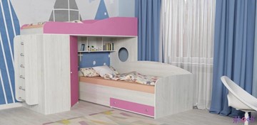 Кровать-чердак детская Кадет-2 с металлической лестницей, корпус Винтерберг, фасад Розовый в Братске