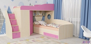 Детская кровать-шкаф Кадет-2 с универсальной лестницей, корпус Дуб, фасад Розовый в Братске