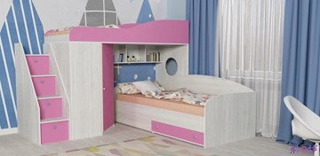Детская кровать-шкаф Кадет-2 с универсальной лестницей, корпус Винтерберг, фасад Розовый в Братске