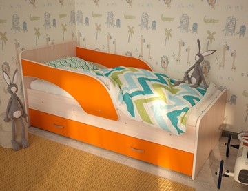Кровать детская Максимка, корпус Млечный дуб, фасад Оранжевый в Ангарске