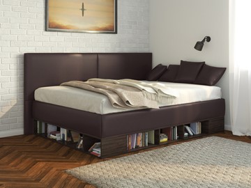 Полуторная детская кровать Lancaster 1, 120х200, ЛДСП венге, экокожа коричневая в Братске