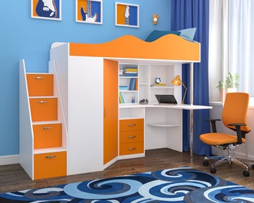 Детская кровать-шкаф Пионер-1, каркас Белое дерево, фасад Оранжевый в Братске