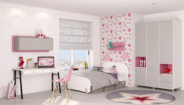Комплект мебели для детской POLINI Kids Mirum №7 Белый / Серый / Розовый в Братске