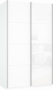 Шкаф 2-дверный Прайм (ДСП/Белое стекло) 1600x570x2300, белый снег в Ангарске