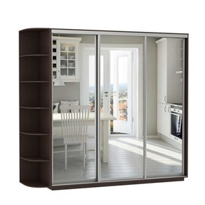 Шкаф 3-дверный Экспресс (3 зеркала), со стеллажом 2400х600х2400, венге в Ангарске