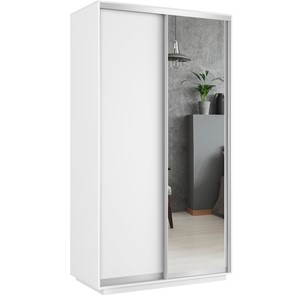 Шкаф 2-дверный Е1 Хит (ДСП/Зеркало), 1200x600x2200, белый снег в Ангарске
