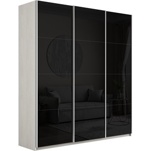 Шкаф трехдверный Широкий Прайм (Черное стекло) 2400x570x2300, Ясень Анкор светлый в Братске
