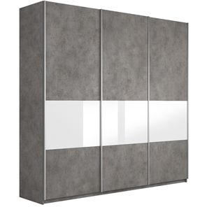 Шкаф 3-створчатый Е1 Широкий Прайм (ДСП / Белое стекло) 2400x570x2300, Бетон в Братске