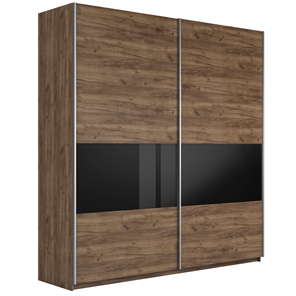 Шкаф 2-х створчатый Широкий Прайм (ДСП / Черное стекло) 2200x570x2300, Крафт Табачный в Ангарске