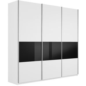 Шкаф 3-дверный Широкий Прайм (ДСП / Черное стекло) 2400x570x2300, Белый снег в Братске