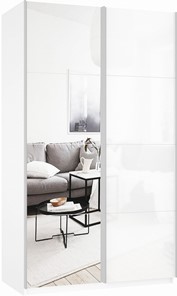 Шкаф 2-дверный Прайм (Зеркало/Белое стекло) 1200x570x2300, белый снег в Ангарске