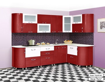 Угловая кухня Мыло 128 2700х1500, цвет Бордо/Белый металлик в Ангарске