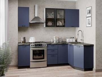 Кухонный угловой гарнитур 2400 Индиго, Белый/Темно-синий в Ангарске