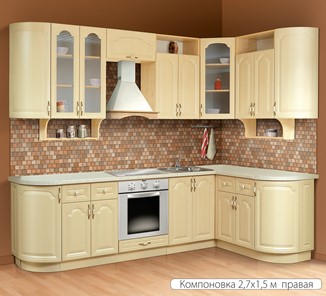 Кухонный угловой гарнитур Классика 2700х1500, цвет Дуб беленый в Ангарске