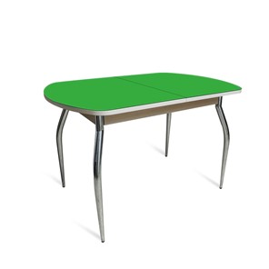 Обеденный стол ПГ-05 СТ2, дуб молочный/зеленое стекло/35 хром гнутые металл в Братске
