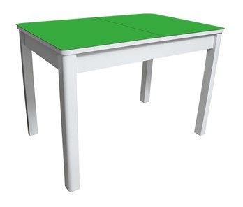 Кухонный раздвижной стол Айсберг-02 СТ2, белое ЛДСП/стекло зеленое/прямые массив белый в Ангарске
