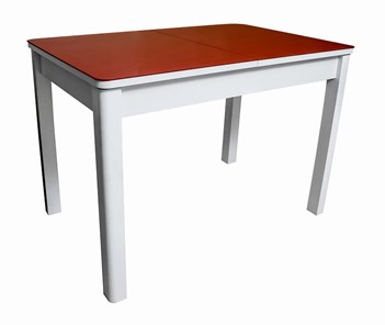 Кухонный раскладной стол Айсберг-07 СТ2, белое ЛДСП/стекло алое/прямые массив белый в Братске