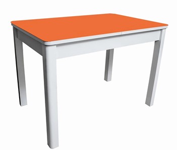 Обеденный раздвижной стол Айсберг-01 СТ2, белое ЛДСП/стекло оранжевое/прямые массив белый в Братске