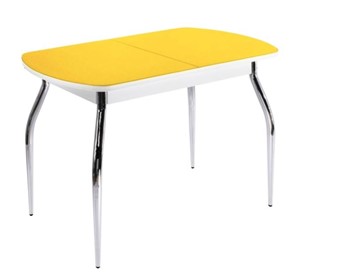 Раздвижной стол ПГ-07 СТ2, белое/желтое стекло/35 хром гнутые металл в Братске