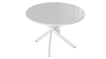 Круглый стол на кухню Diamond тип 2 (Белый муар/Белый глянец) в Ангарске