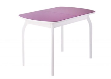 Кухонный раскладной стол ПГ-мини, матовое фиолетовое стекло, ноги гнутые массив белый в Ангарске