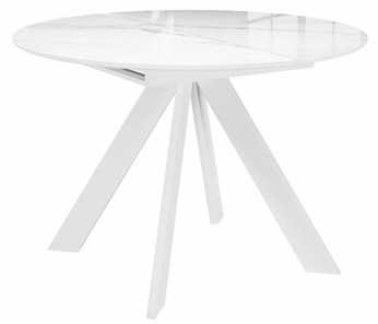 Стеклянный стол раздвижной DikLine SFC110 d1100 стекло Оптивайт Белый мрамор/подстолье белое/опоры белые в Ангарске