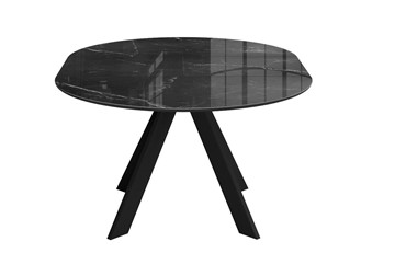 Стеклянный обеденный стол раздвижной DikLine SFC110 d1100 стекло Оптивайт Черный мрамор/подстолье черное/опоры черные в Братске