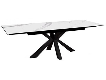 Керамический кухонный стол раздвижной DikLine SFE140 Керамика Белый мрамор/подстолье черное/опоры черные (2 уп.) в Братске