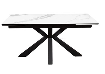 Керамический стол раздвижной DikLine SFE160 Керамика Белый мрамор/подстолье черное/опоры черные (2 уп.) в Братске