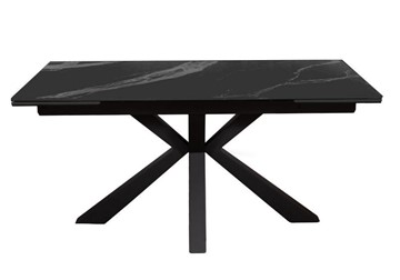 Керамический обеденный стол раздвижной DikLine SFE160 Керамика Черный мрамор/подстолье черное/опоры черные (2 уп.) в Братске