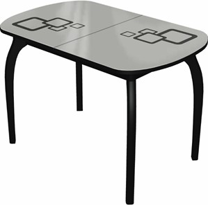 Кухонный стол раскладной Ривьера мини дерево №1, Рисунок квадро (стекло белое/черный/черный) в Братске