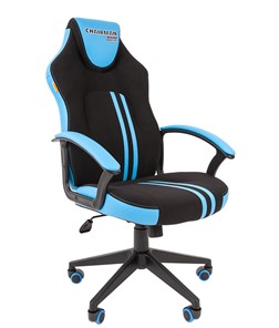 Кресло игровое CHAIRMAN GAME 26  Экокожа - Ткань стандарт. Черный/голубой в Ангарске