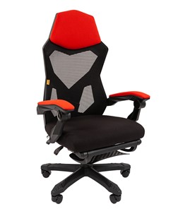 Кресло офисное CHAIRMAN 571 с подставкой для ног , сетчатый акрил / полиэстер черный/красный в Братске