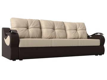 Прямой диван Меркурий еврокнижка, Бежевый/коричневый (экокожа) в Ангарске
