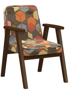 Кресло мягкое Ретро ткань геометрия коричневый, каркас орех в Ангарске