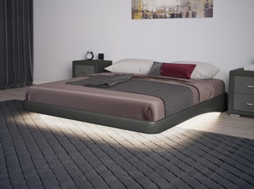 Кровать двуспальная парящая 180х200, Экокожа (Темно-серый) в Ангарске