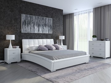 Кровать в спальню Corso-1L 180х200, Экокожа (Белый) в Ангарске