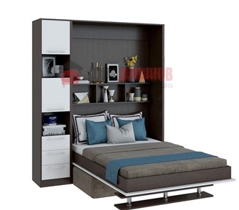 Кровать-шкаф с диваном DetalMaster Бела 1, с полкой ножкой с 1 пеналом, 1600х2000, венге/белый в Ангарске