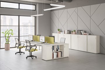 Офисный комплект мебели Комфорт КФ (белый премиум) на сером металокаркасе в Ангарске