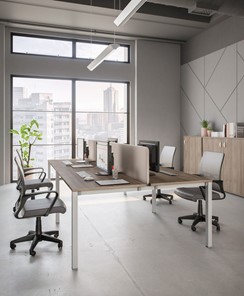 Офисный набор мебели Комфорт КФ (дуб шамони темный) на белом металокаркасе в Ангарске