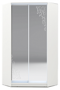 Шкаф угловой 2200х1103, ХИТ У-22-4-66-09, Орнамент, 2 зеркала, белая шагрень в Ангарске