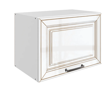 Навесной кухонный шкаф Атланта L500 Н360 (1 дв. гл.) эмаль (белый/белый глянец патина золото) в Братске