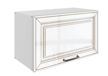 Кухонный шкаф Атланта L600 Н360 (1 дв. гл.) эмаль (белый/белый глянец патина золото) в Братске