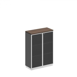 Шкаф для документов средний со стеклянными дверьми в рамке Bravo, дуб гладстоун/антрацит премиум (90х40х124,6) в Ангарске