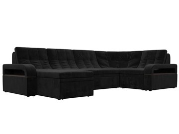 П-образный диван Лига-035, Черный (велюр) в Ангарске