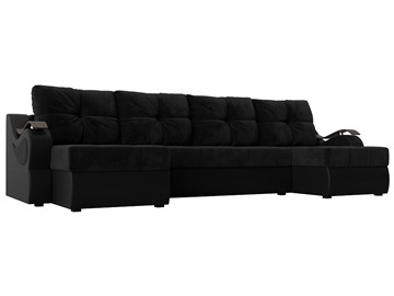 П-образный диван Меркурий П, Черный\Черный (Велюр\Экокожа) в Ангарске